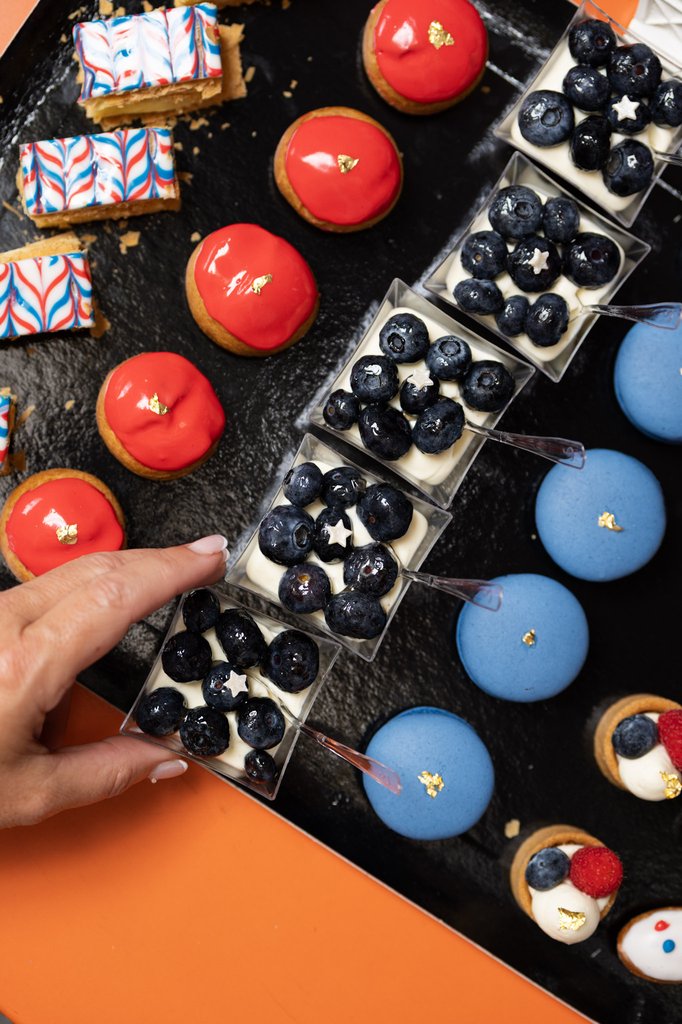 Mini fine pastries tray for July 4th and Bastille Day