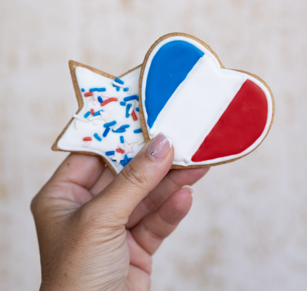 Decorated Bastille Day cookie – French flag heart and star shape